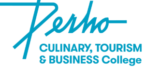 Perho Culinary, Tourism & Business College logo, turquoise on white