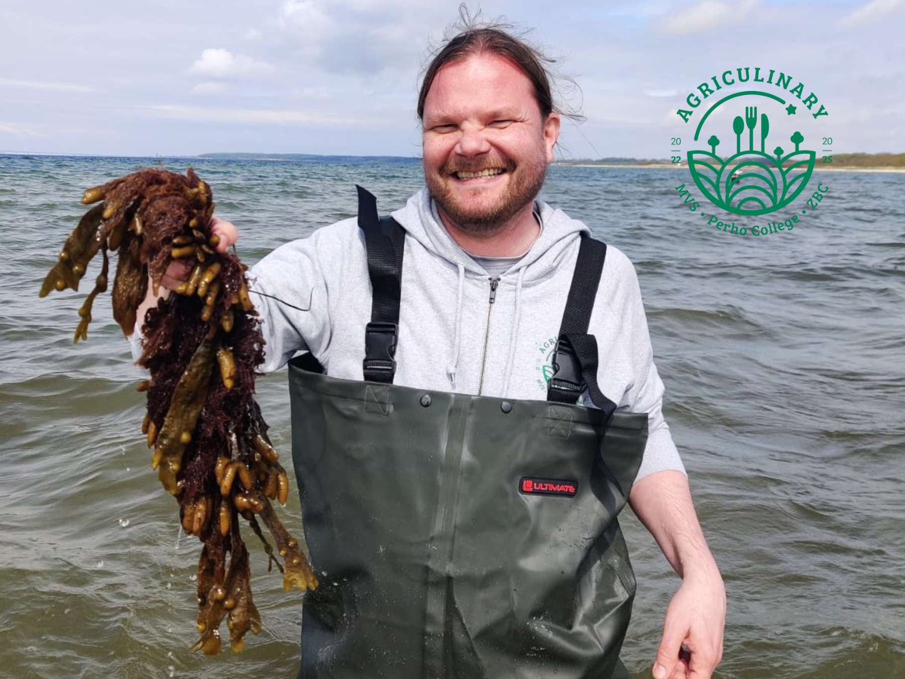 A man shows kelp that he collects from the Baltic Sea on the coast of Denmark.