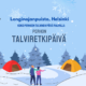 Piirroskuva, jossa telttoja ja ihmisiä talvisessa metsämaisemassa.